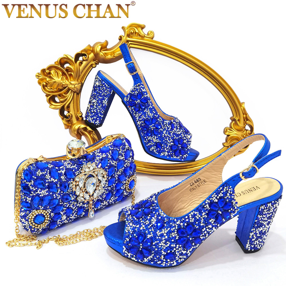 Luxury Bags On Sales - Venus Chan 2022ไนจีเรียฤดูร้อนขายร้อนแฟชั่นผู้หญิงส้นสูงรองเท้าแตะและกระเป๋าชุด Rhinestones สำหรับงานแต่งงาน