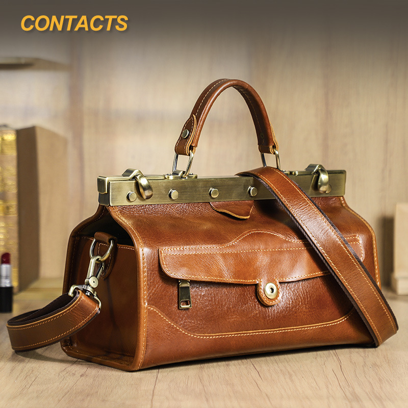 Luxury Bags Leather - กระเป๋าถือหนังแกะแท้สำหรับผู้หญิง พร้อมช่องใส่ของหลายช่อง ตัวล็อคฮาร์ดแวร์หรูหรา กระเป๋าหนังแท้สะพายข้าง