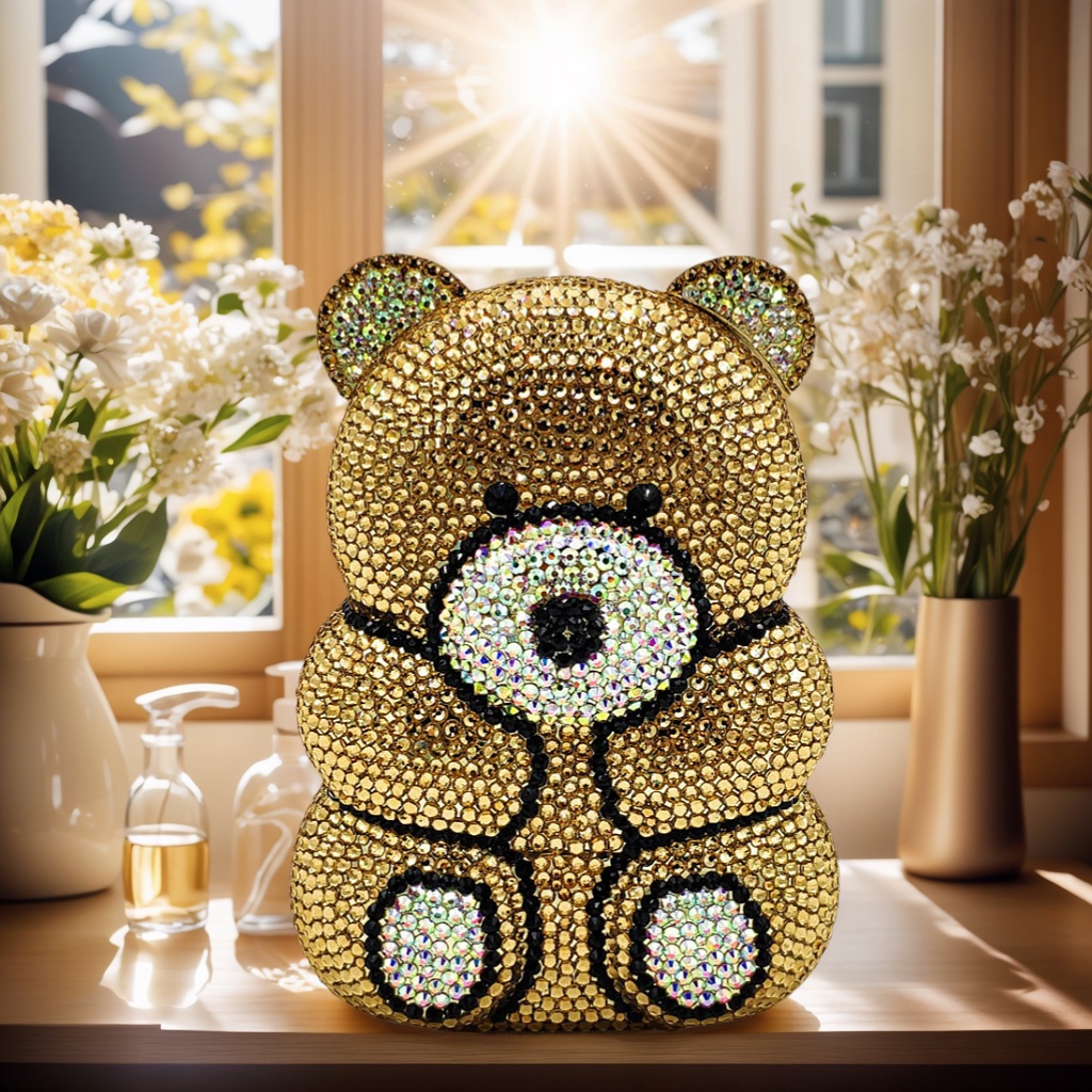 Luxury Bags Cute - กระเป๋าคลัทช์คริสตัลหรูหราสำหรับผู้หญิง กระเป๋าถือเพชรสำหรับงานปาร์ตี้ กระเป๋าถือสำหรับงานพรอม กระเป๋าถือรูปหมีน่ารักประดับเพชร